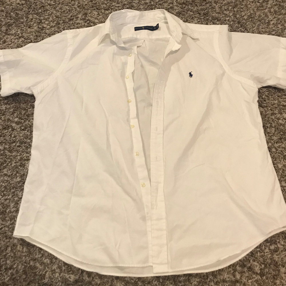 Men's Polo White Short Sleeve Button Down Shirt